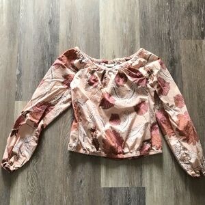 Spartina 449 Madsen Blouse 1859 Lighthouse Floral Stitch Used XS Ruched Crew